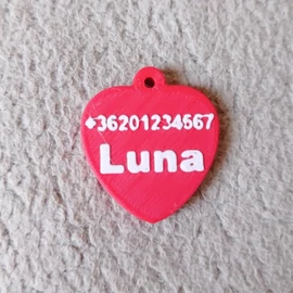 Heart-shaped Dog Tag, small, with Name, phone number - 3D printed