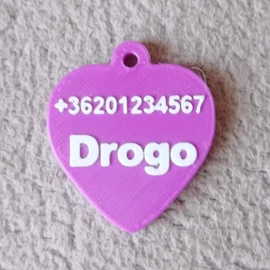 Heart-shaped Dog Tag, big, with Name, phone number - 3D printed