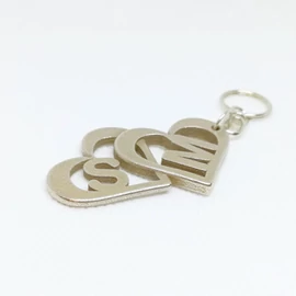 Double Heart Metal Keychain with Initials - Custom 3D printed gift