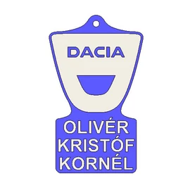 Custom Car Keychain "Olivér/Kristóf/Kornél" - (35x58x4 mm) - PLA - plastic - blue/white