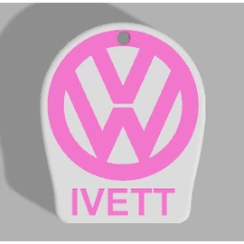 Custom Car Keychain "IVETT" - (40x49x4 mm) - Multicolor - composite powder - white/pink