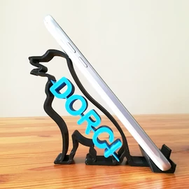 Dog Shaped Phone Holder with Personalised Text - 3d printed