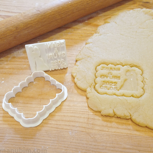 Wedding cookie cutter and stamp - with your own name, date - 3D printed