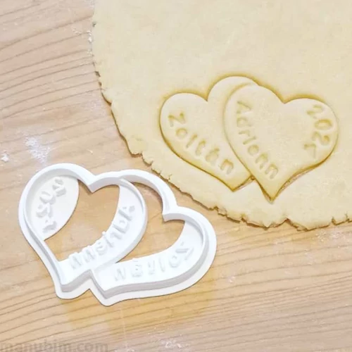 Double Heart Cookie Cutter with Names - 3D printed