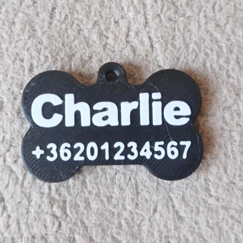 Custom Dog Tag, Big, with Name, phone number - 3D printed