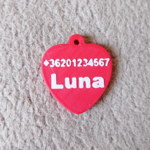Heart-shaped Dog Tag, small, with Name, phone number - 3D printed