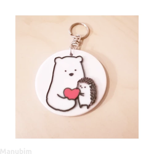 Teddy bear and Hedgehog Keychain - with custom text option