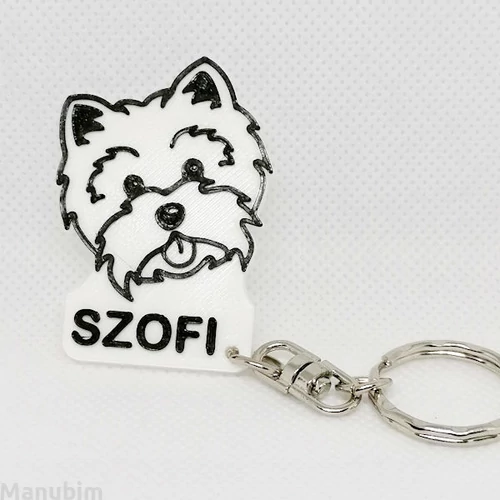 Westie kutyás kulcstartó, névvel