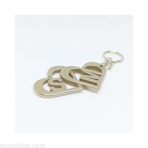 Heart Shaped Metal Keychain with monogram - custom 3d printed