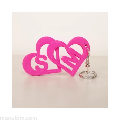 Custom 3D Printed Gift - Heart Shaped Keychain with Monograms