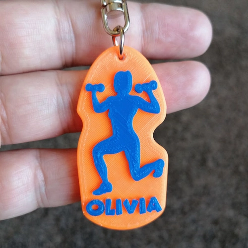 Fitness Woman Keychain with Name