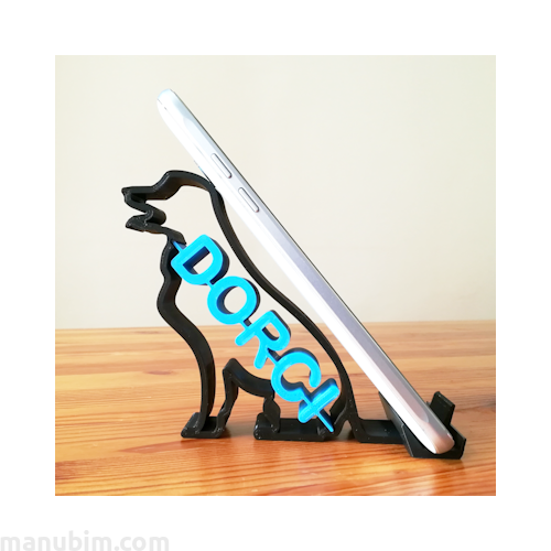 Dog Shaped Phone Holder with Personalised Text - 3d printed