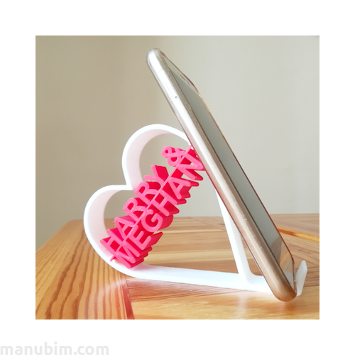 Heart Shaped Phone Holder with Custom Text - 3d printed